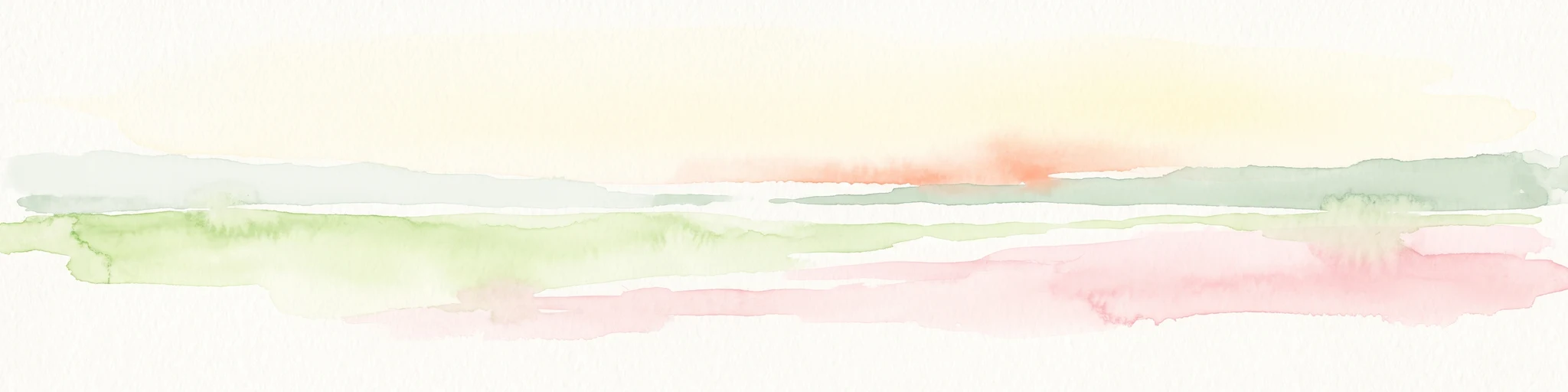 Una pintura abstracta en acuarela con suaves lavados horizontales de amarillo pálido, rosa y verde claro sobre un fondo blanco.