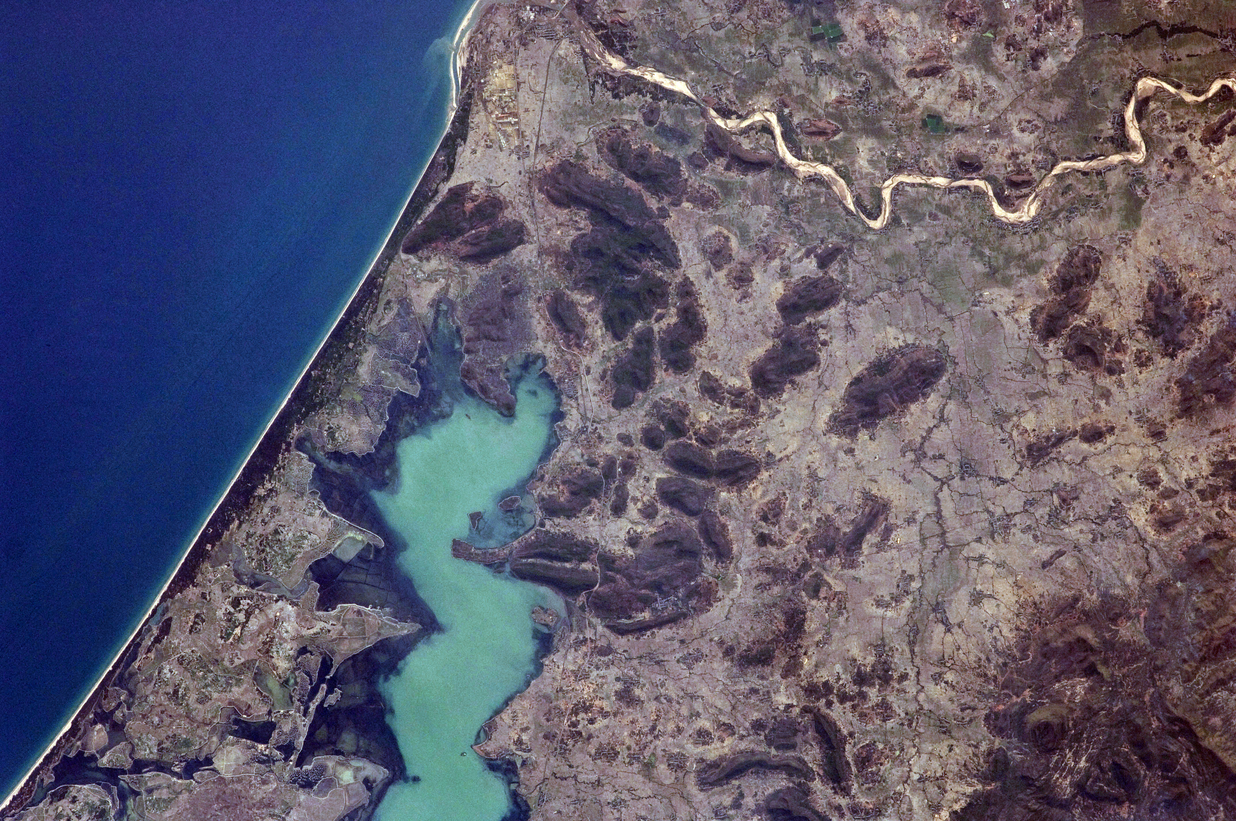 Aerial satellite view of Chilika Lake