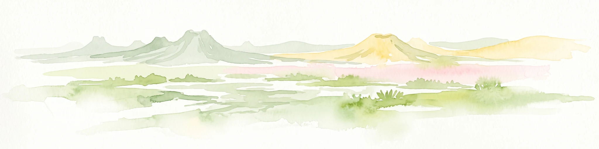Una pintura minimalista en acuarela con colinas estilizadas de colores suaves y un paisaje luminoso en Gobustán.