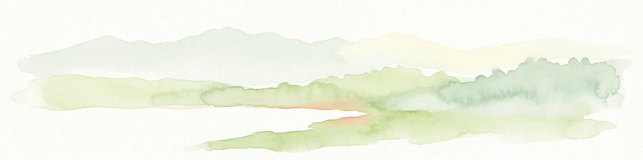 Pintura abstracta de acuarela con tonos verdes suaves y azul claro sobre fondo blanco
